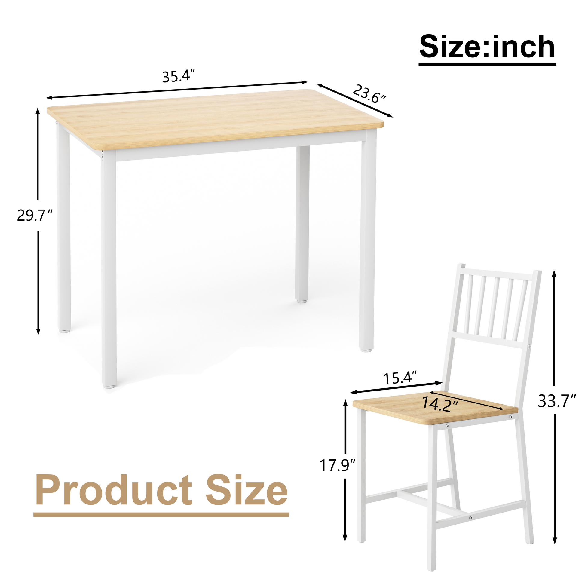 Dining Table Set, Bar Table with 2 Dining chairs, Kitchen Table Counter with Chairs, Industrial for Kitchen Breakfast Table, Living Room, Party Room,Natural and White,35.4″L x23.6″W x 29.7″H image 6