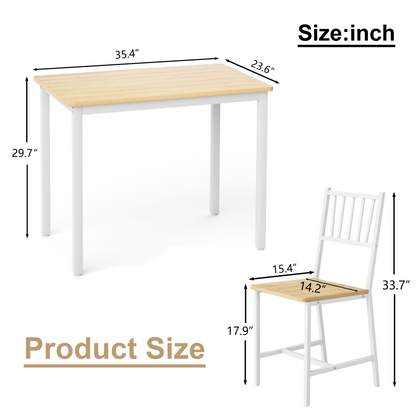Dining Table Set, Bar Table with 2 Dining chairs, Kitchen Table Counter with Chairs, Industrial for Kitchen Breakfast Table, Living Room, Party Room,Natural and White,35.4″L x23.6″W x 29.7″H image 6