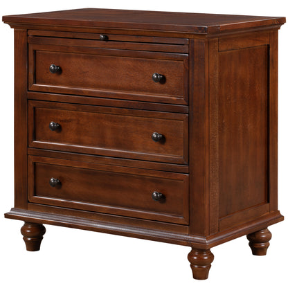 U_STYLE 27.6''Nightstand with Pine Wood veneer, Fashion Bedside Cabinet with 3 Drawers and pull-out tray, Minimalist Sofa Side Table with rubber legs and Metal handle for Bedroom Sofa Couch Office image 8