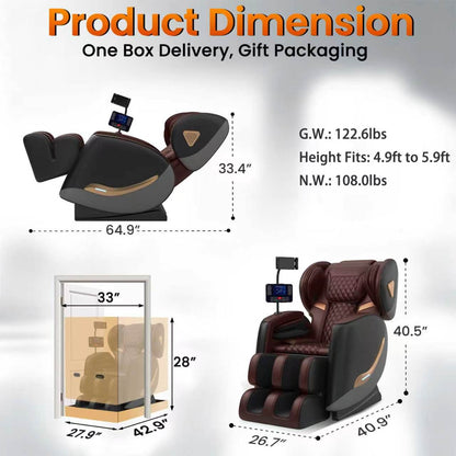 Massage Chair Full Body and Recliner, Zero Gravity Massage Chairs, 8 Fix Rollers, Airbags, Heating, Foot Massage, Auto Modes, Bluetooth Speaker and Touch Control Screen for Home and Office image 9
