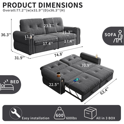It is a multi-functional sofa, a 77-inch convertible sofa bed, and a 2-in-1 piece suitable for both sitting and lying down. Made of Chenille fabric, it is suitable for living rooms, bedrooms image 12