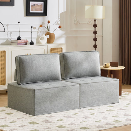 The light gray linen wooden frame sofa can be freely spliced, meeting various needs such as in small apartment living rooms and adapting to various decoration styles." image 3