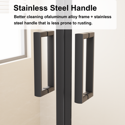 Framed Shower Sliding Door 60"x72", 4-Panel Center Opening Double Sliding Shower Door, 1/4" (6mm) Tempered Glass, Aluminum Frame with Stainless Steel Handles & Smooth Double Rollers, Black image 4