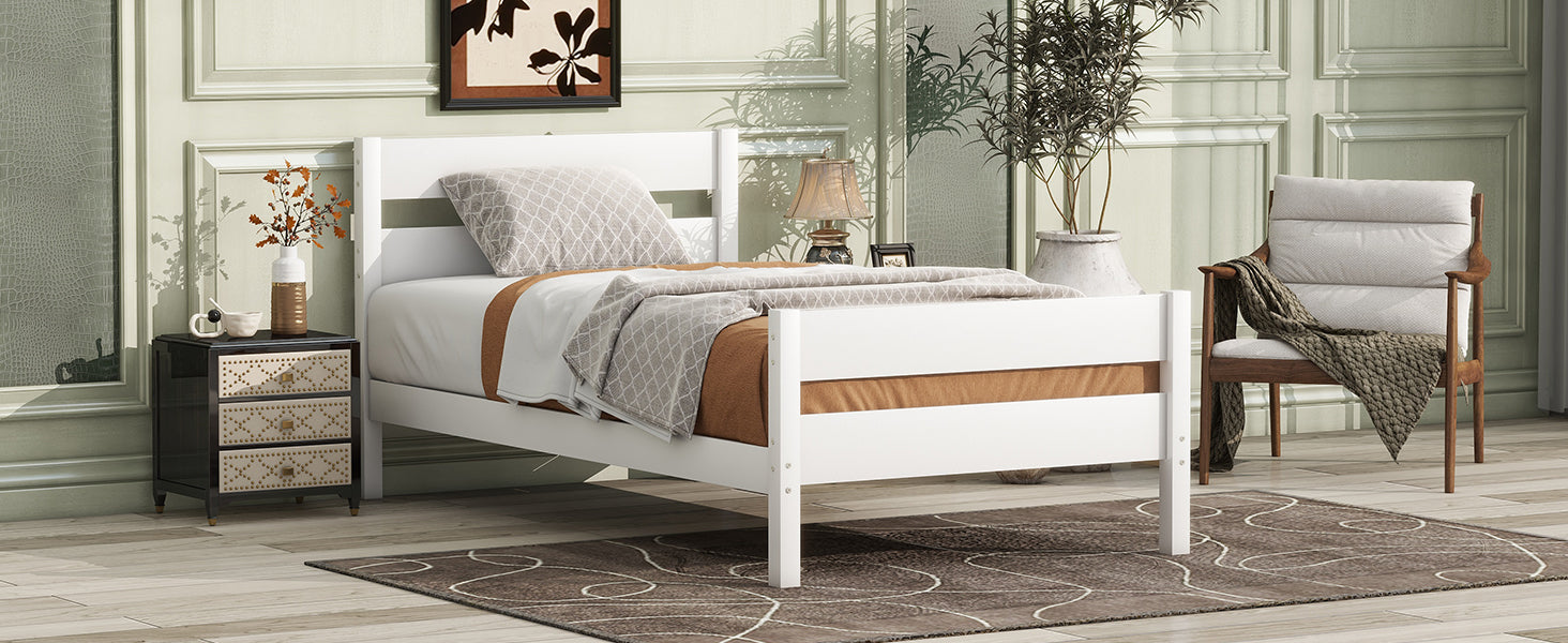 Twin Bed with Headboard and Footboard,Rubber Wood Bed,White image 10