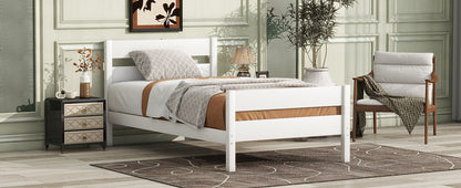 Twin Bed with Headboard and Footboard,Rubber Wood Bed,White image 10