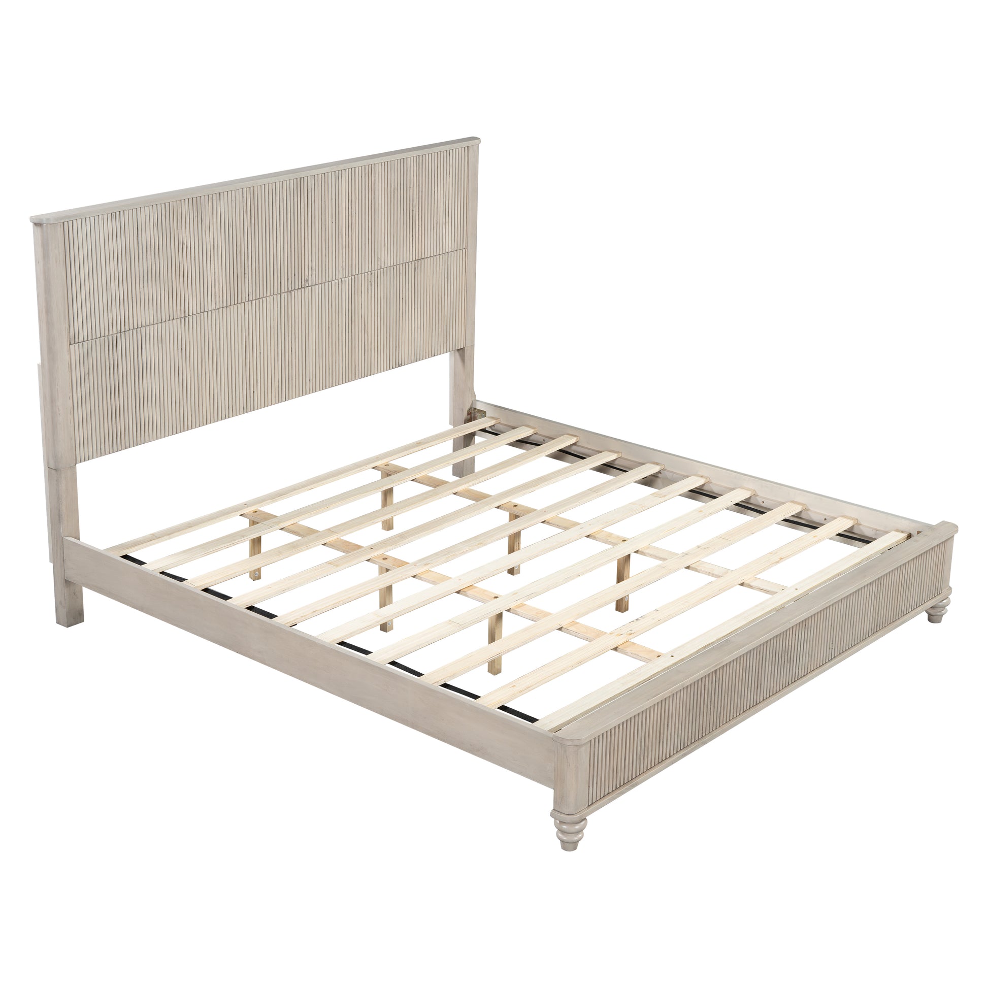 Solid Wood Bed Frame,King Platform Bed Frame with Headboard,Tall Headboard Natural Wood Bed,No Box Spring Needed,Beige image 7