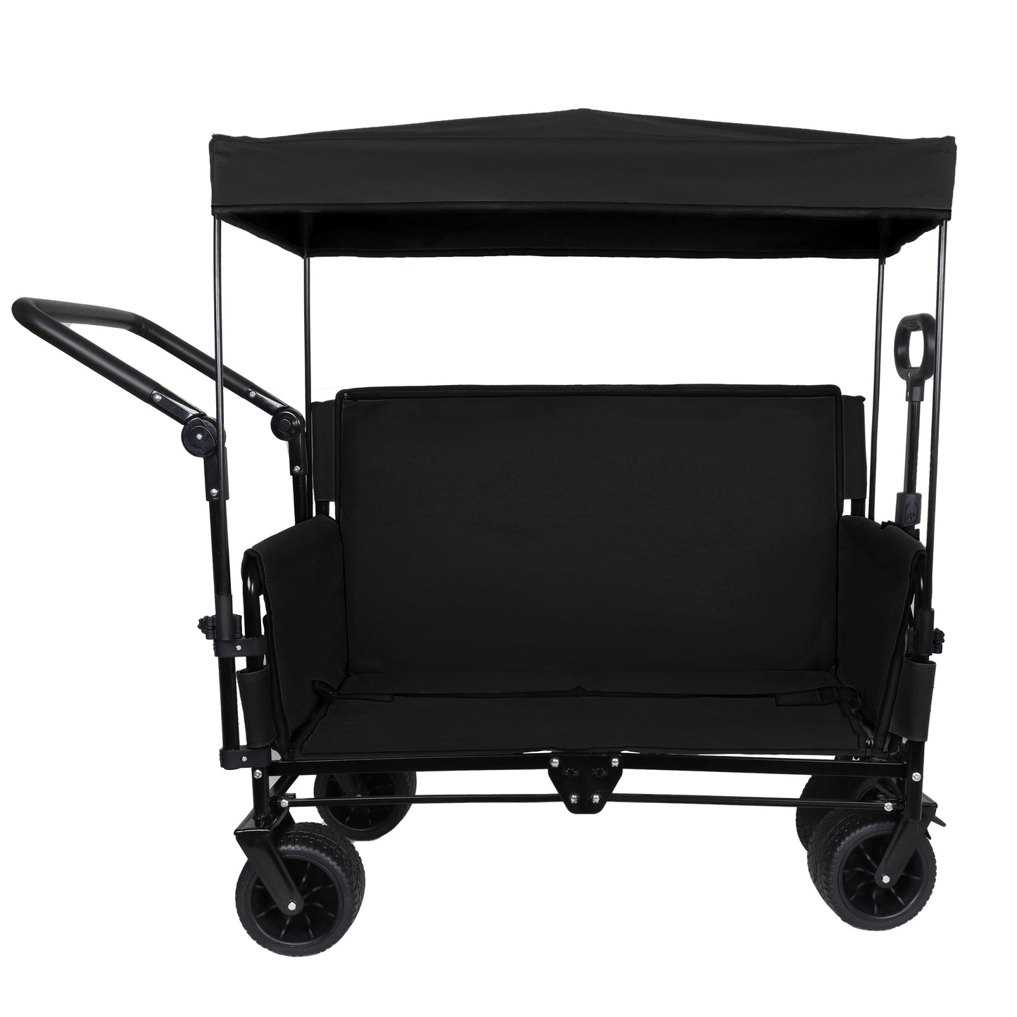 3-in-1 Folding Wagon Cart with Bench Seat & Canopy & Storage, 500lbs Heavy-Duty, 180L Capacity, All-Terrain Wagon for Camping, Beach, Sports, & Garden, Black image 5