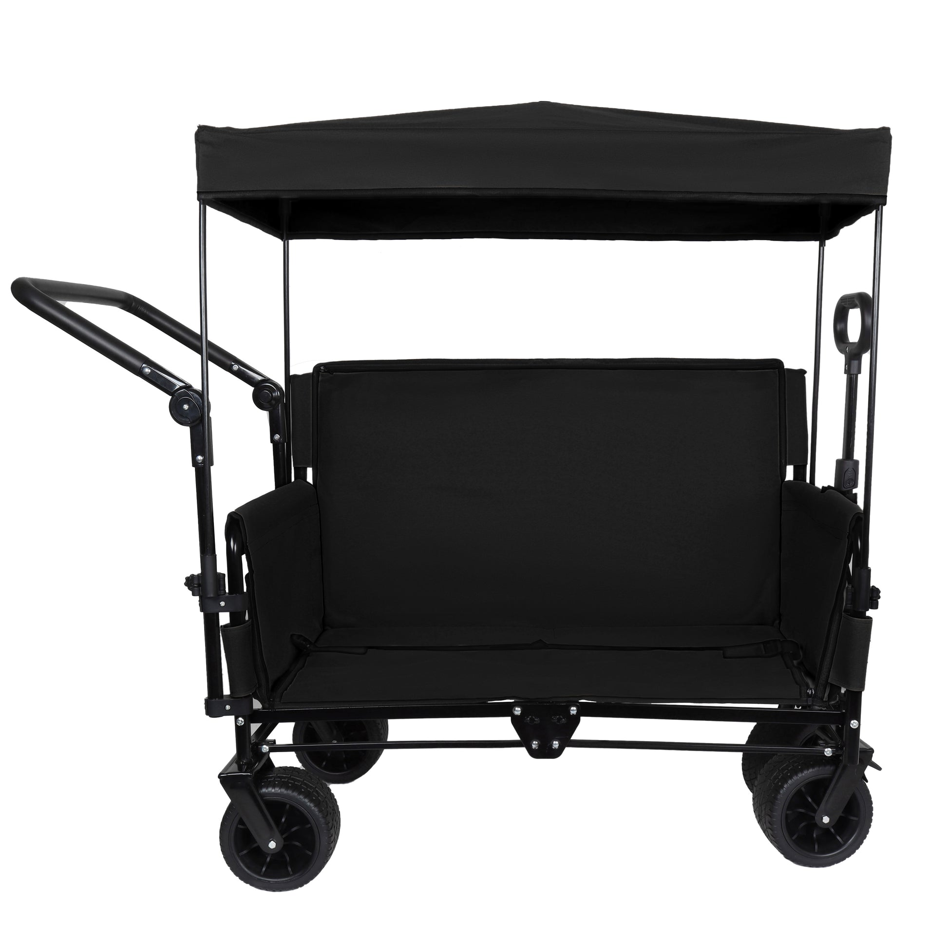 3-in-1 Folding Wagon Cart with Bench Seat & Canopy & Storage, 500lbs Heavy-Duty, 180L Capacity, All-Terrain Wagon for Camping, Beach, Sports, & Garden, Black image 5