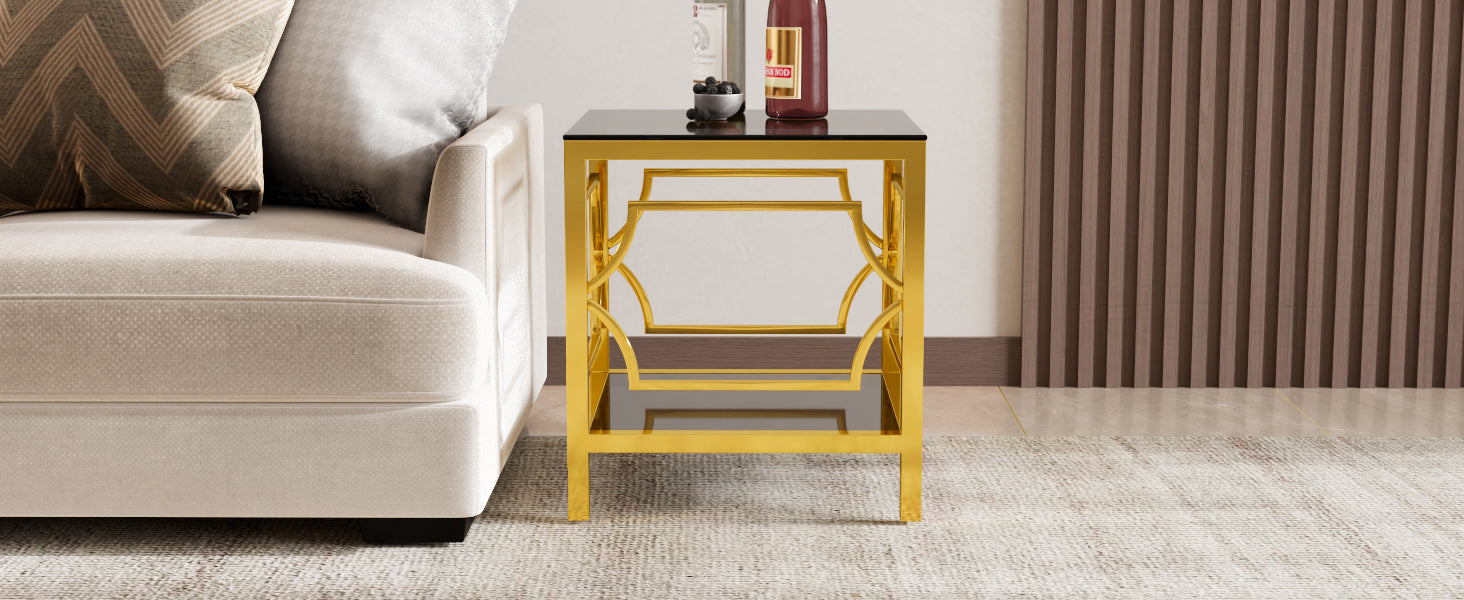 19.7" Modern Gold Square Side Table with Tempered Glass Top & Storage Shelf, Luxury Glam End Table with Metal Frame for Living Room, Bedroom, Sofa Side, Small Space Accent Table image 12