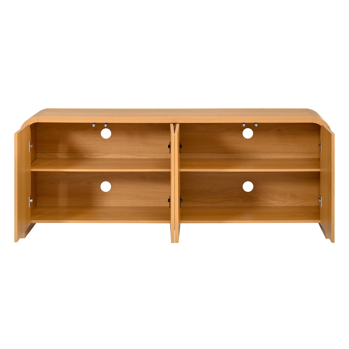 Farmhouse Curved Edge TV Stand with Large Cabinets for TVs up to 70", Minimalist Wood Grain Media Console with Cable Management, Mid Century TV Cabinet with Adjustable Shelves for Living Room, Natural image 11
