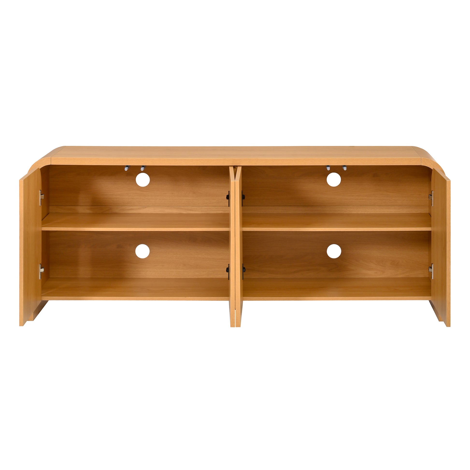 Farmhouse Curved Edge TV Stand with Large Cabinets for TVs up to 70", Minimalist Wood Grain Media Console with Cable Management, Mid Century TV Cabinet with Adjustable Shelves for Living Room, Natural image 11