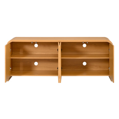 Farmhouse Curved Edge TV Stand with Large Cabinets for TVs up to 70", Minimalist Wood Grain Media Console with Cable Management, Mid Century TV Cabinet with Adjustable Shelves for Living Room, Natural image 11