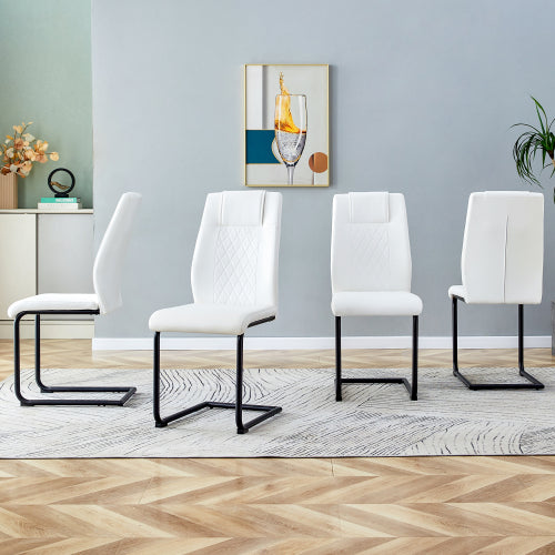 Modern dining chairs with faux leather upholstered seats - dining room chairs with metal legs, suitable for kitchen, living room, bedroom, dining room side chairs, set of 4 pieces (white+PU leather) image 1