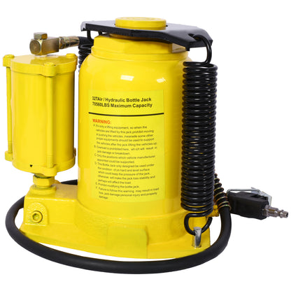 Air Hydraulic Bottle Jack, 32 Ton/70550 LBS All Welded Bottle Jack, 10-16.3 inch Lifting Range, Manual Handle and Air Pump, for Car, Pickup, Truck, RV, Auto Repair, Industrial Engineering,Yellow image 1