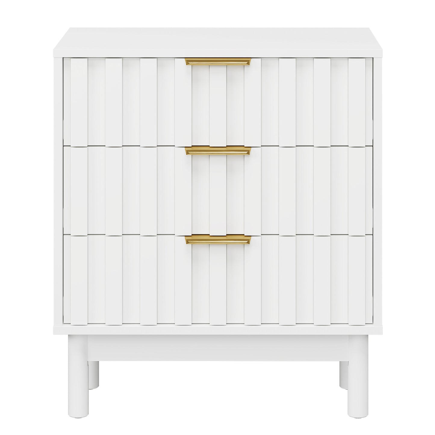 3 Drawer Dresser with Fluted Panel Design, Modern Wood Chest of Drawers with Chic Edge Pull, Large Nightstand Side Table, Wood Storage Organizer for Bedroom, Living Room, Entryway, White image 2
