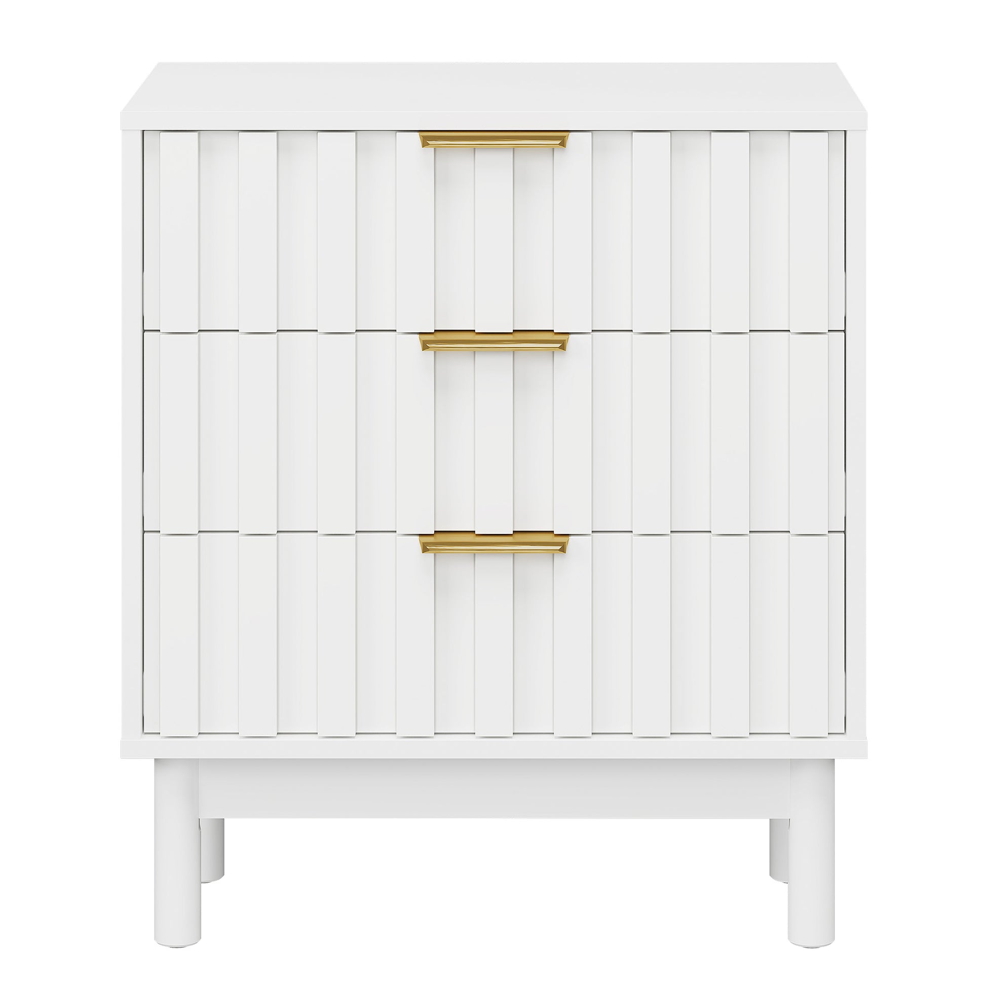 3 Drawer Dresser with Fluted Panel Design, Modern Wood Chest of Drawers with Chic Edge Pull, Large Nightstand Side Table, Wood Storage Organizer for Bedroom, Living Room, Entryway, White image 2