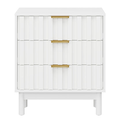 3 Drawer Dresser with Fluted Panel Design, Modern Wood Chest of Drawers with Chic Edge Pull, Large Nightstand Side Table, Wood Storage Organizer for Bedroom, Living Room, Entryway, White image 2