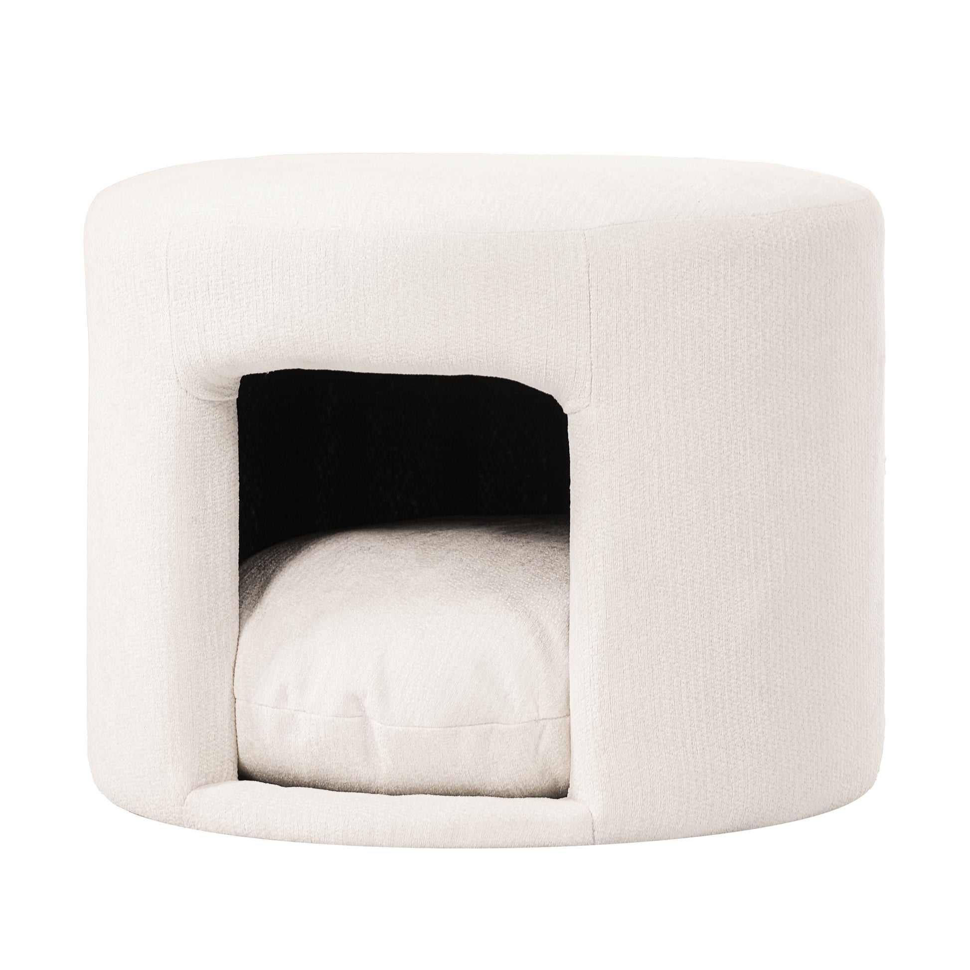 Beige Pet Friendly Ottoman with Removable Pet Cushion, Hidden Pet Nook, Acacia Wood Legs, 220lbs Capacity, Upholstered Footrest Stool for Living Room image 5