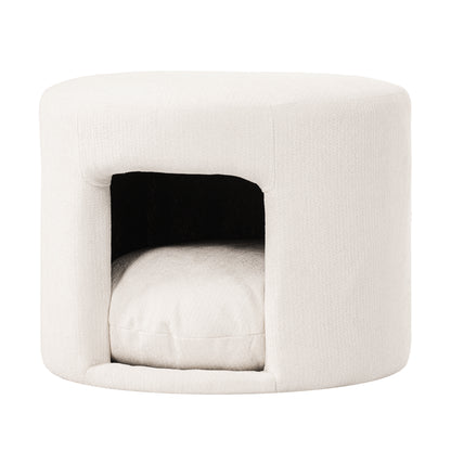 Beige Pet Friendly Ottoman with Removable Pet Cushion, Hidden Pet Nook, Acacia Wood Legs, 220lbs Capacity, Upholstered Footrest Stool for Living Room image 5