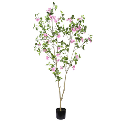 6FT Artificial Bougainvillea Tree with Black Plastic Pot, Realistic Fake Flowering Tree for Indoor Home Office Decor, Potted Faux Plant, 1pc/set image 3