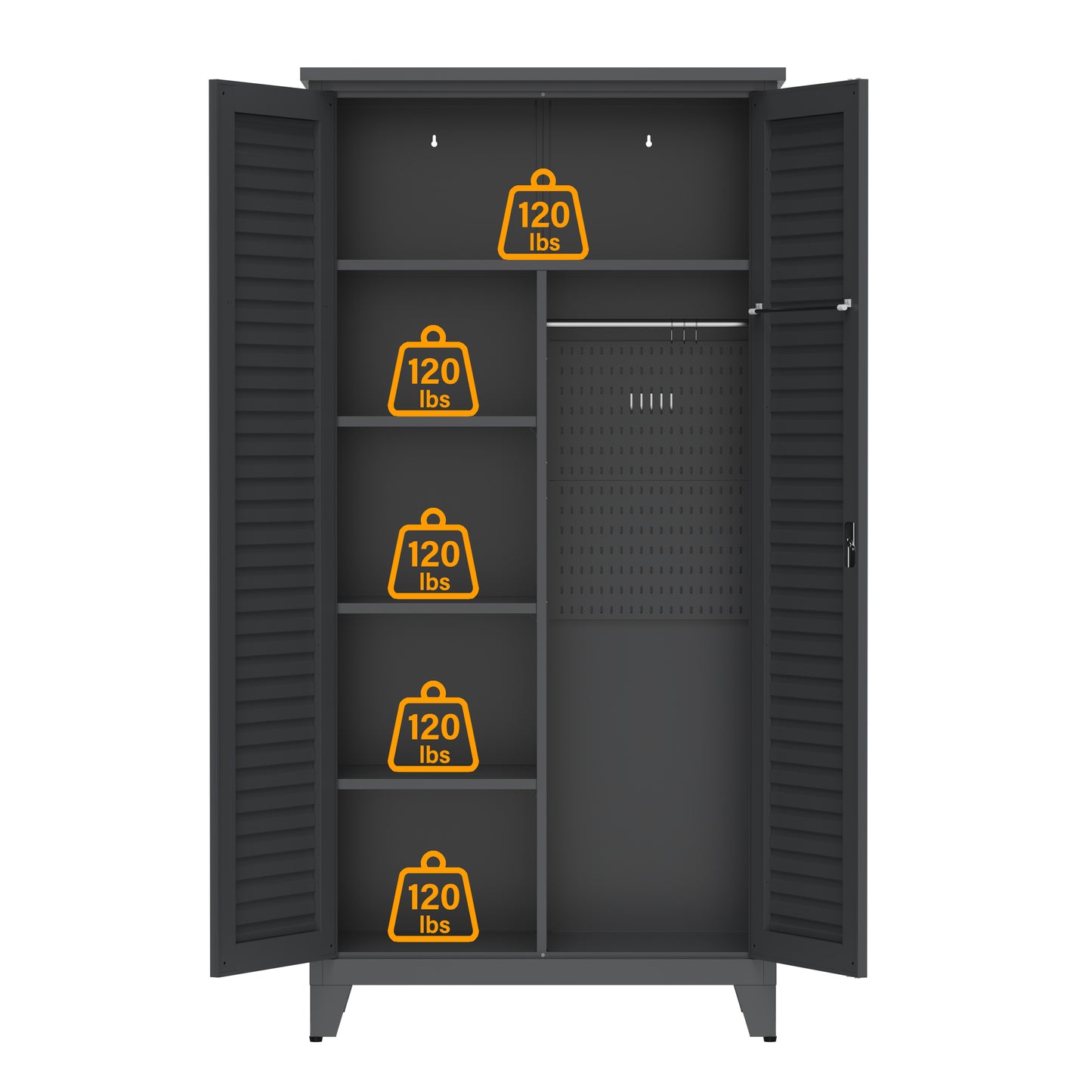 73'' Tall Metal Tool Storage Cabinet, with Ample Storage Space for Garage,Warehouse,Garden,Office, Living Room,Bathroom,Utility Room (Slate) image 8