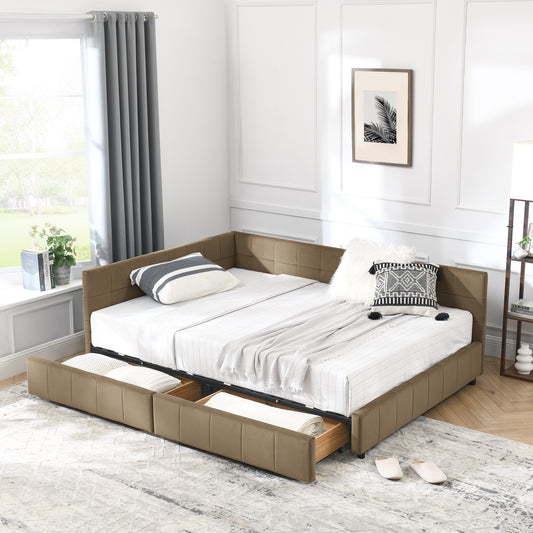 Full Size Storage Upholstered Tufted Bed Frame, Sofa Bed Frame with Comfortable Backrest and Armrests, Full Size Bed for Bedroom, Living Room,Velvet, BROWN(80.5''*59''*29.5'') image 1