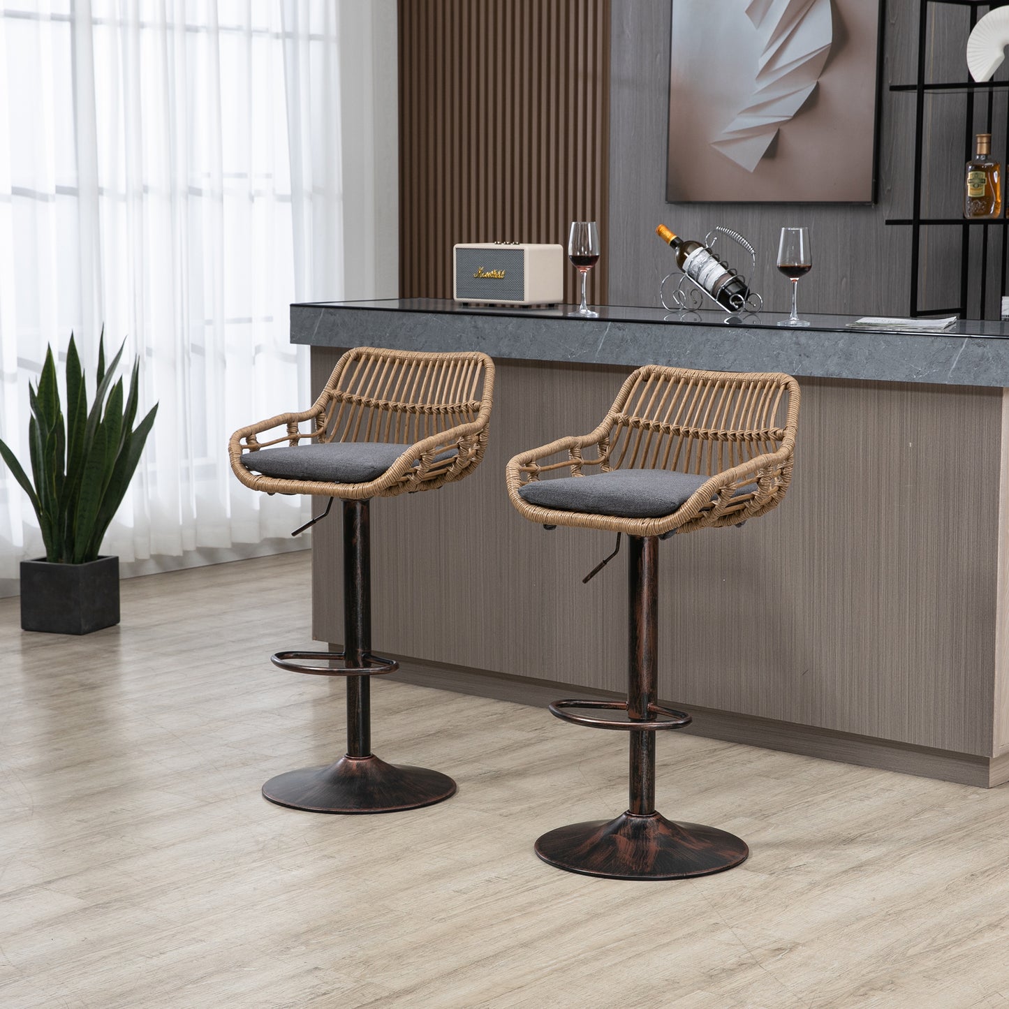 Modern Swivel Bar Stools Set of 2 Adjustable Counter Height Chairs with Footrest for Kitchen, Dining Room (Gray) image 9