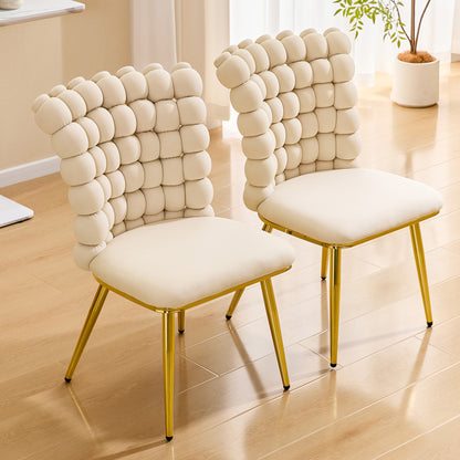 Set of 2 Luxury Cream Bubble Tufted Swivel Chair, Premium Velvet Upholstered Accent Chair with Gold Metal Frame, Ergonomic Space-Saving Desk Chair for Modern Interiors image 2