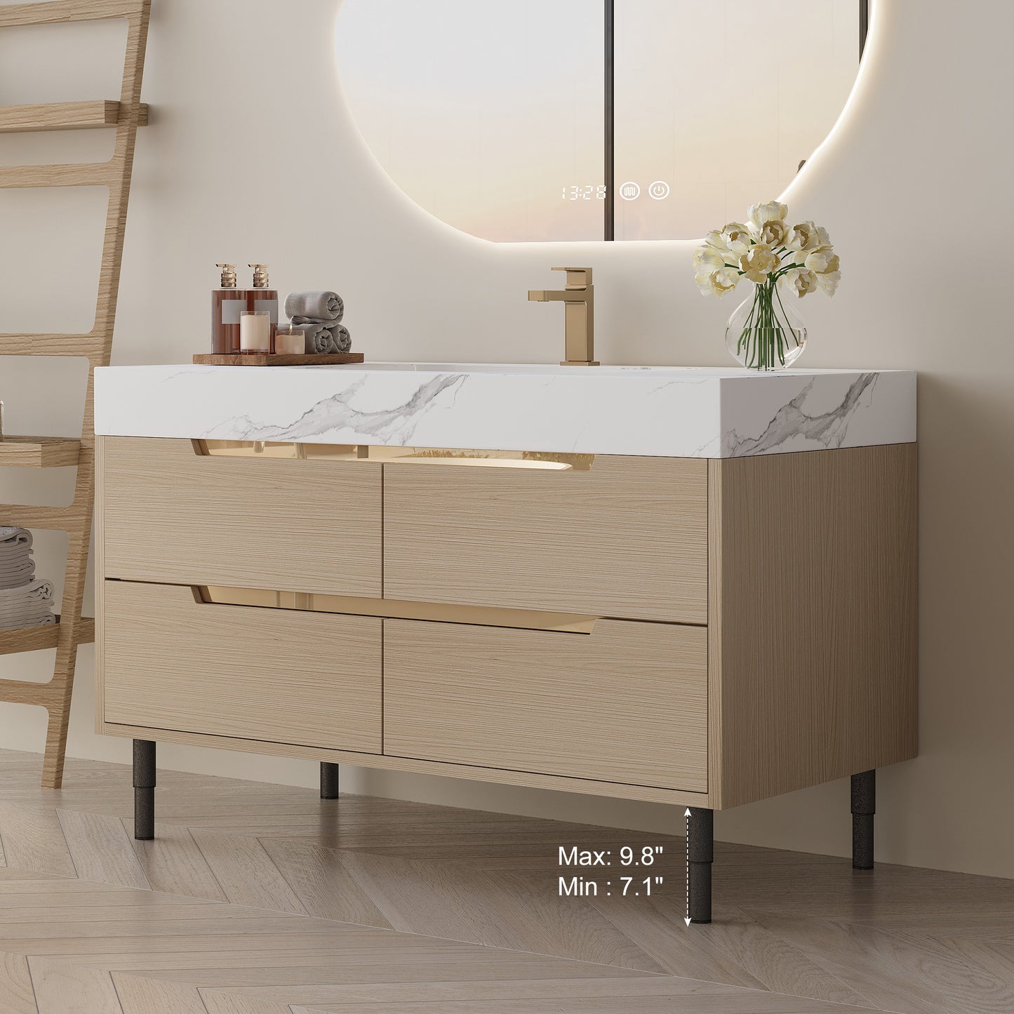 35.4" Modern Bathroom Vanity with Undermount Sink, Sintered Stone Top, Waterproof Multi-layer Solid Wood, 4 Drawers Storage, Free-standing/Wall-Mounted image 2