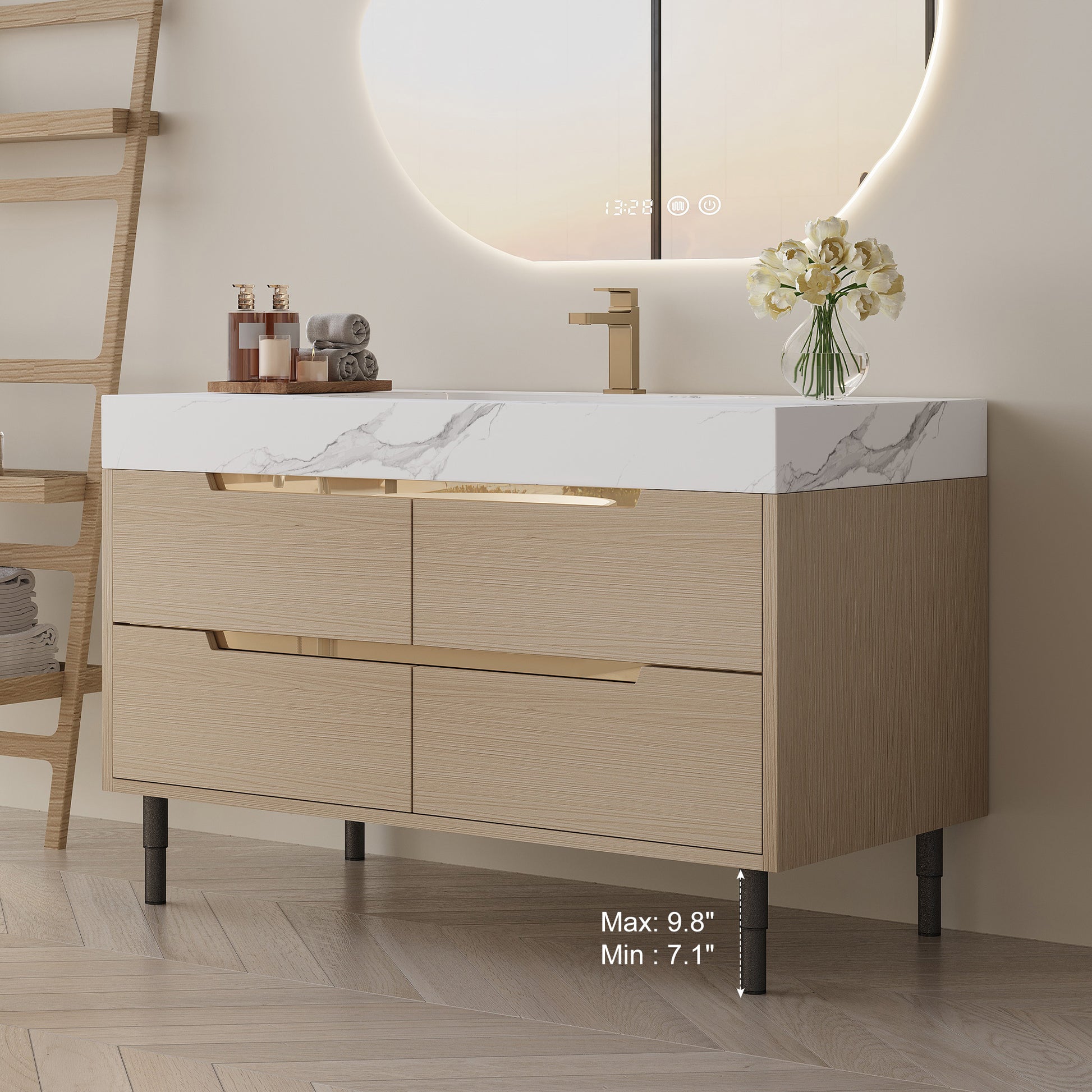 35.4" Modern Bathroom Vanity with Undermount Sink, Sintered Stone Top, Waterproof Multi-layer Solid Wood, 4 Drawers Storage, Free-standing/Wall-Mounted image 2