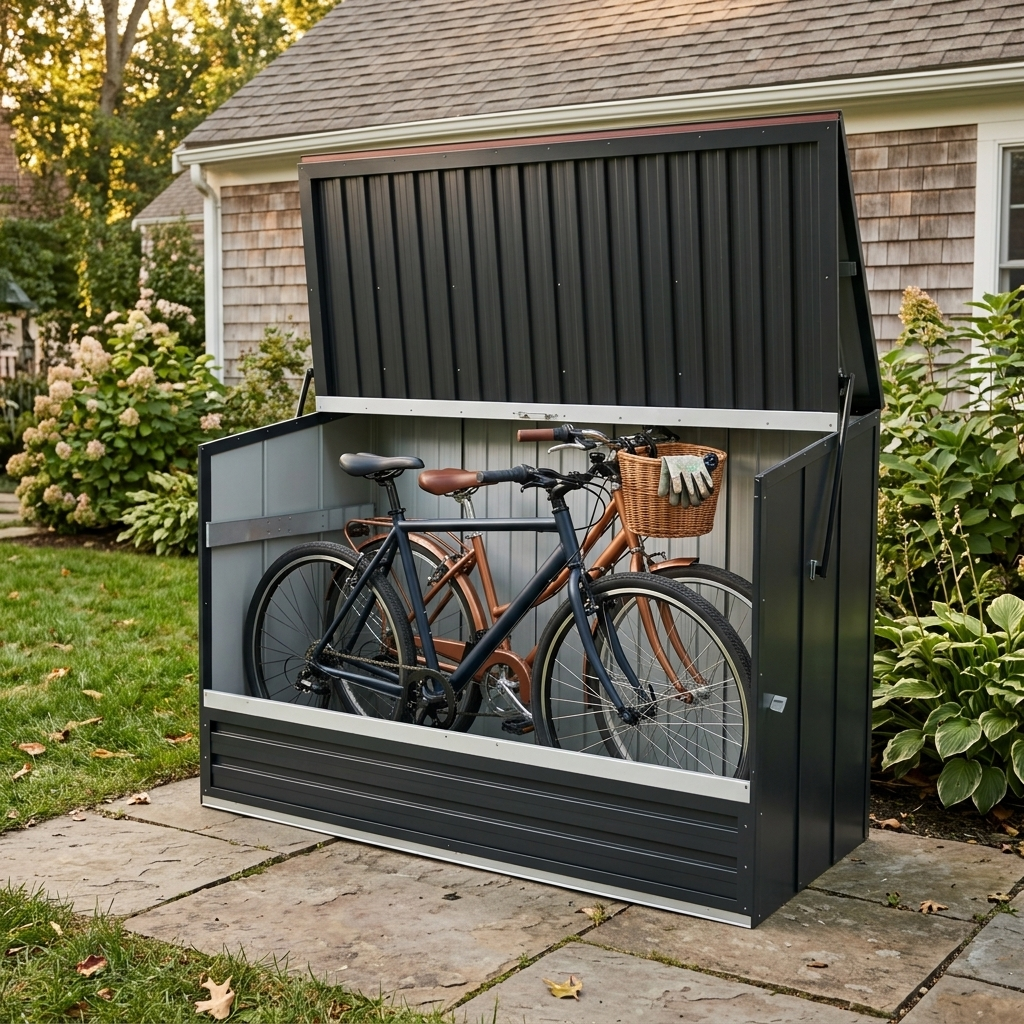 Outdoor Galvanized Steel Storage Shed with Flip Top & Foldable Front Door, Large Capacity Metal Tool Cabinet for Indoor & Backyard Storage 594.39 US Gal 2.25m³ image 6
