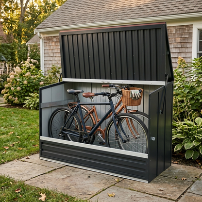 Outdoor Galvanized Steel Storage Shed with Flip Top & Foldable Front Door, Large Capacity Metal Tool Cabinet for Indoor & Backyard Storage 594.39 US Gal 2.25m³ image 6