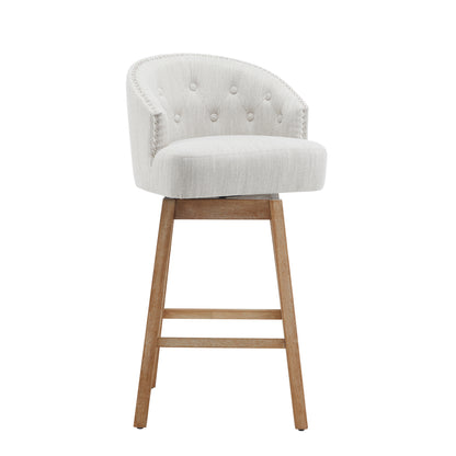 33.25" Swivel Counter Stools Set of 2, Upholstered Counter Height Bar Stools with Solid Rubber Wood Frame, Backrest, Footrest, Armless Barstools for Home Bar, Kitchen Counter, Natural + Beige image 10