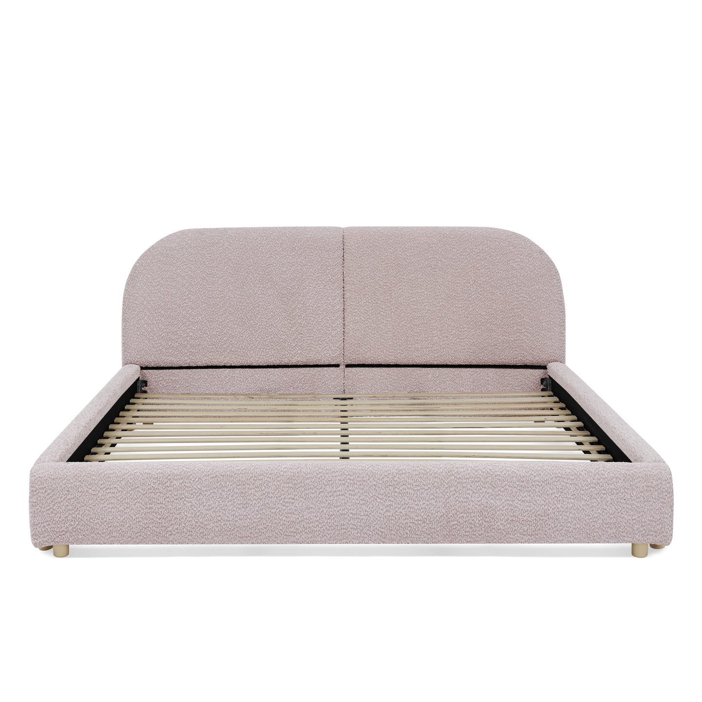 Queen Size Upholstered Bed Frame, Modern Minimalist Style with Tall Curved Headboard, Premium Circle Yarn Fabric & Sturdy Leg Support, Mattress Not Included-Pink image 8