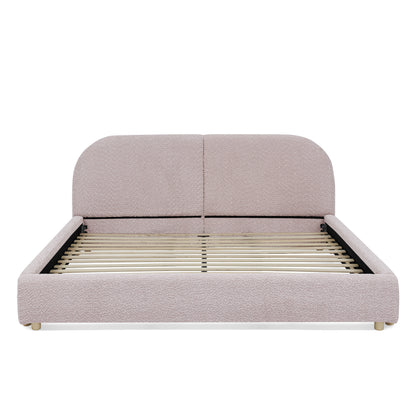 Queen Size Upholstered Bed Frame, Modern Minimalist Style with Tall Curved Headboard, Premium Circle Yarn Fabric & Sturdy Leg Support, Mattress Not Included-Pink image 8