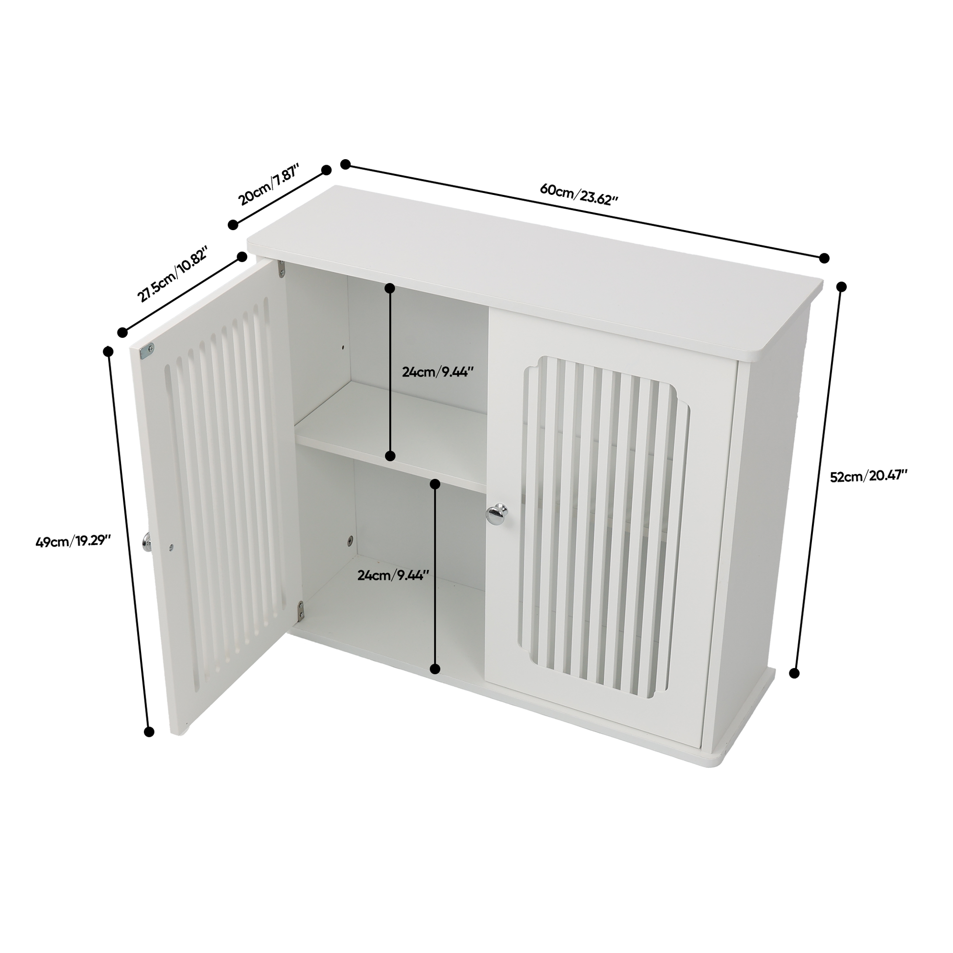 Bathroom wall-mounted cabinet, louvered double-door wall-mounted bathroom storage cabinet, practical medicine cabinet, household wall storage cabinet, white. image 8