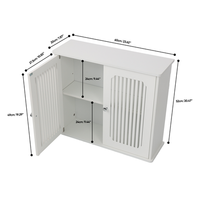 Bathroom wall-mounted cabinet, louvered double-door wall-mounted bathroom storage cabinet, practical medicine cabinet, household wall storage cabinet, white. image 8