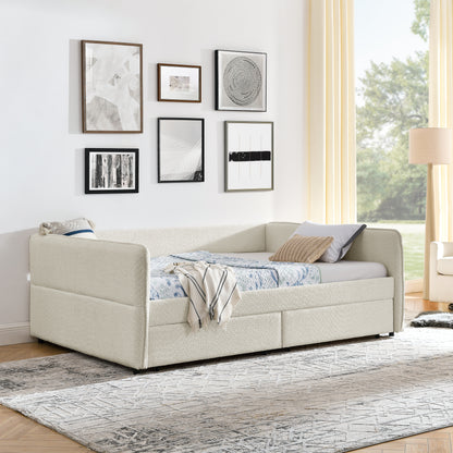 Daybed with Trundle Upholstered Tufted Sofa Bed, with Two Drawers, Queen Size, Boucle Fabric, Beige(88"x65.5"x29.5") image 4