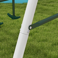 Outsunny 528 lbs Swing Set for Backyard, 5 in 1 Heavy-Duty A-Frame Stand Outdoor Playset for Kids, with Saucer Swing, Slide, Swing Seats, Glider, Basketball Hoop, Climbing Steps and Net