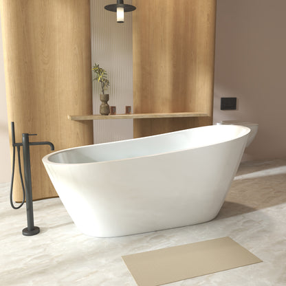 59"Special-shaped Freestanding Slipper Bathtub: Gloss White Finish, Chrome Overflow & Pop-Up Drain, cUPC Certified image 3