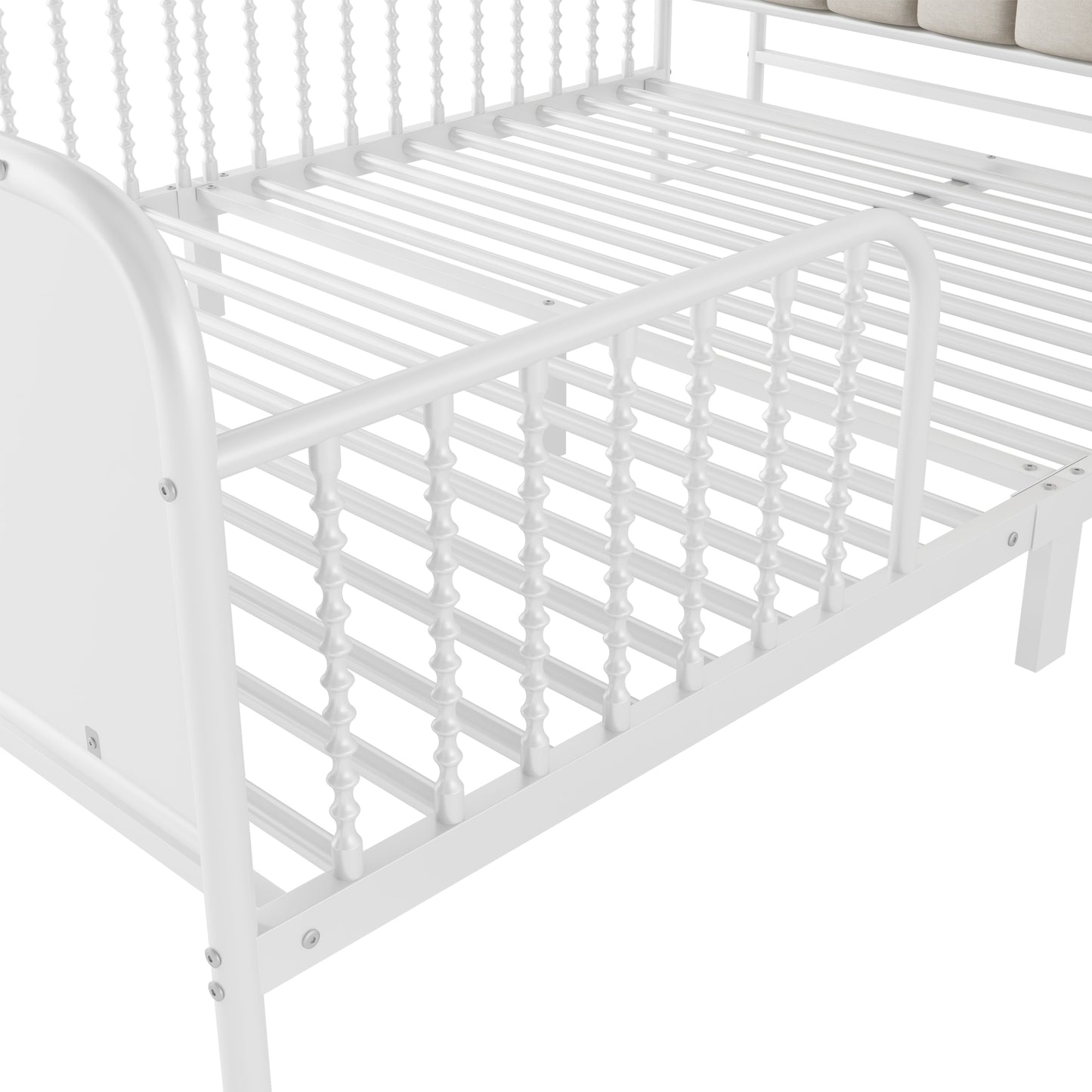 Full Size Metal Platform Bed Frame with Light, Kids Full Metal Bed with Upholstered and Storage Headboard, White (Expect Arrival Date 2025/10/5) image 8