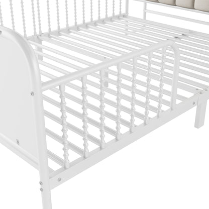 Full Size Metal Platform Bed Frame with Light, Kids Full Metal Bed with Upholstered and Storage Headboard, White (Expect Arrival Date 2025/10/5) image 8