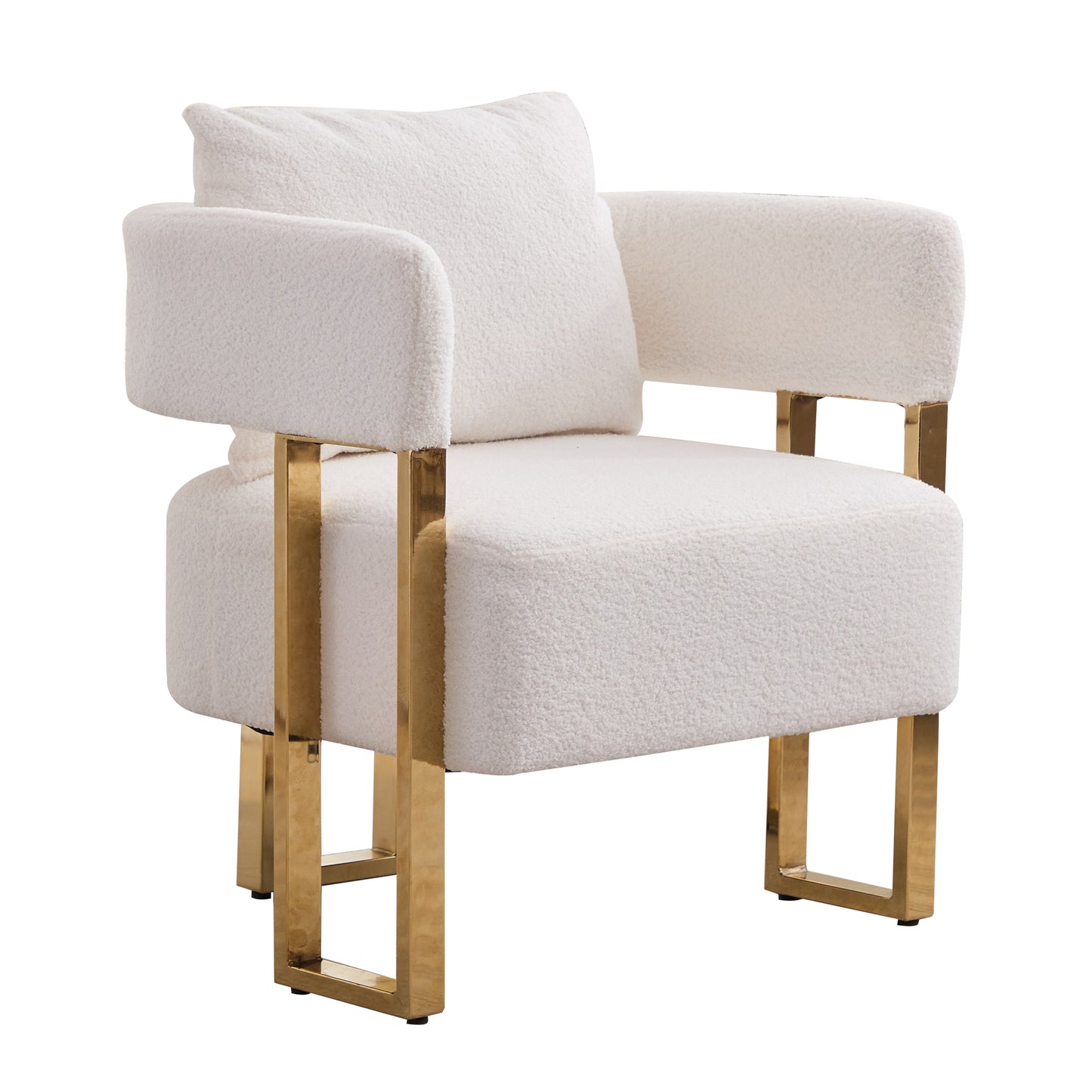 TS Modern decorative chair, living room side chair with gold metal legs, no wheels, suitable for dressing area, reception room, office,Teddy fleece upholstered metal foot sofas 2PCS White image 8