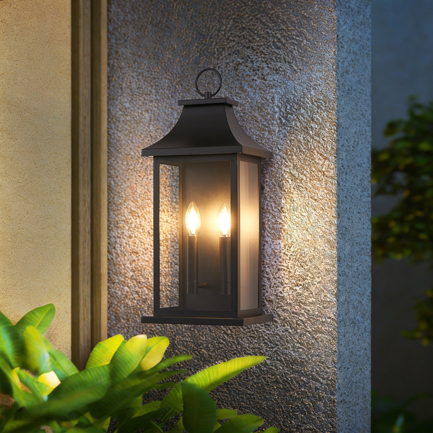 2-Pack Dusk to Dawn Outdoor Wall Lantern 2-Light, 22.2" Large Outside Wall Sconce, Modern Black Wall Light Fixture with Glass, Waterproof Exterior Lamp for House, Porch, Garage image 2