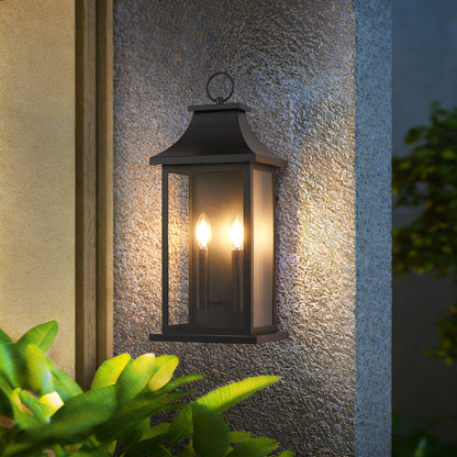 2-Pack Dusk to Dawn Outdoor Wall Lantern 2-Light, 22.2" Large Outside Wall Sconce, Modern Black Wall Light Fixture with Glass, Waterproof Exterior Lamp for House, Porch, Garage image 2