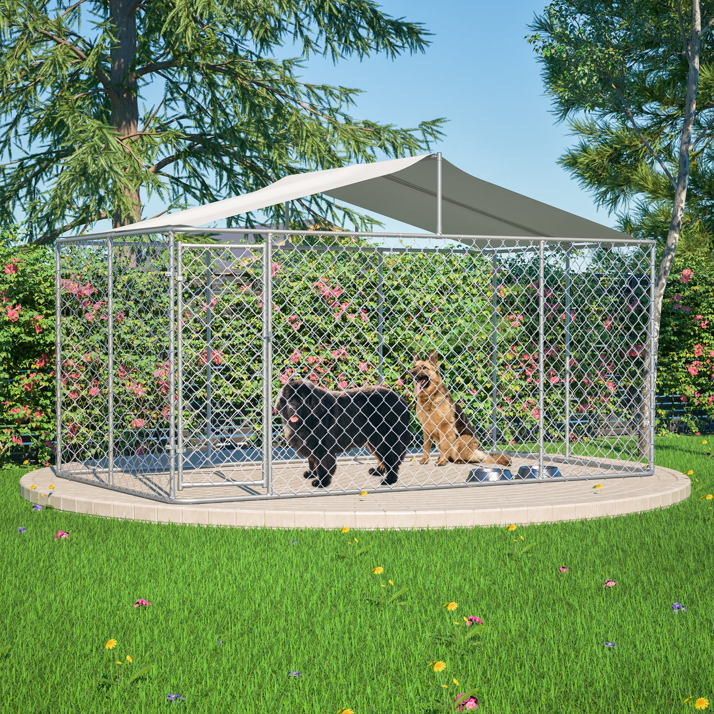 Heavy Duty Outdoor Dog Kennel 13.1x7.5x7.6 ft, Galvanized Chain Link Playpen with Waterproof Anti-UV Cover, Secure Lock, Large Exercise Pen for Puppy & Small Pets image 1