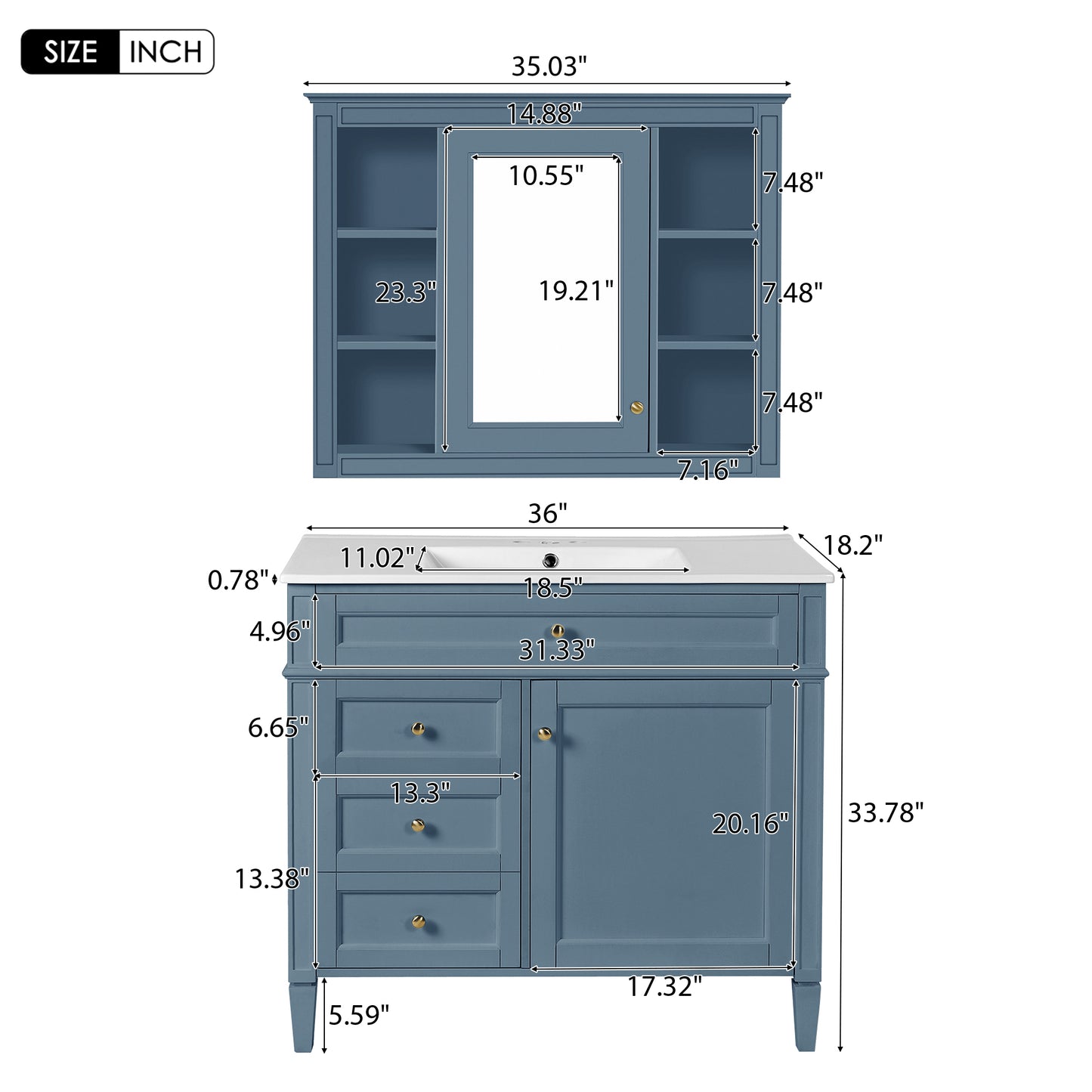 36'' Bathroom Vanity with Medicine Cabinet, Modern Bathroom Storage Cabinet with 2 Soft Closing Doors, Single Sink Bathroom Vanity image 6