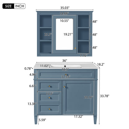 36'' Bathroom Vanity with Medicine Cabinet, Modern Bathroom Storage Cabinet with 2 Soft Closing Doors, Single Sink Bathroom Vanity image 6