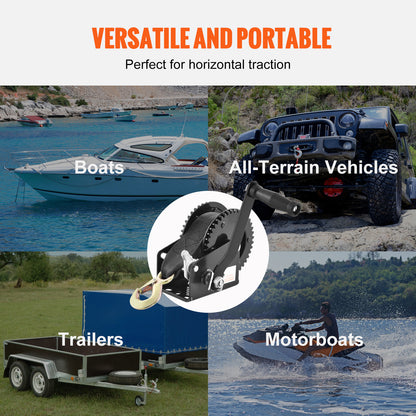 Hand Winch, 2000 lbs Pulling Capacity, Boat Trailer Winch Heavy Duty Rope Crank with 23 ft Polyester Strap and Two-Way Ratchet, Manual Operated Hand Crank Winch for Trailer, Boat or ATV Towing image 3
