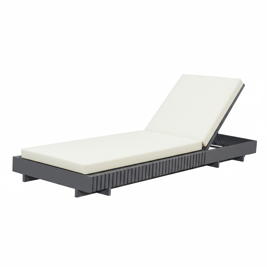 Dark Gray Acacia Solid Wood Outdoor Chaise Lounge with Cream Water-Repellent Cushion, 400lbs Capacity, Modern Patio Sun Lounger for Garden, Poolside image 8